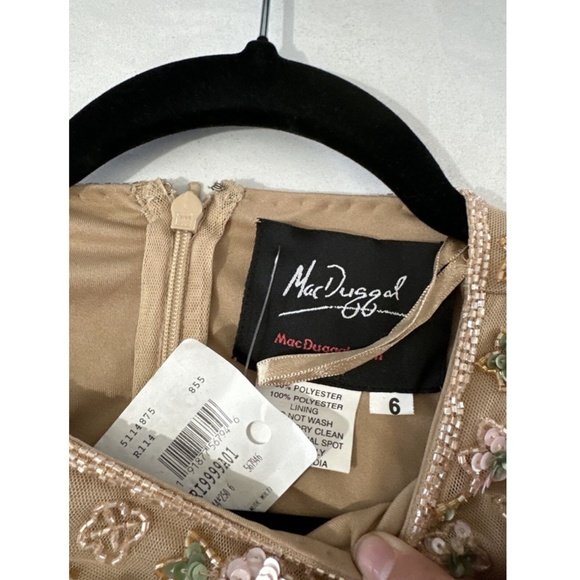 NEW $538 Mac Duggal‎ [ 6 ] Embellished High Neck Flutter Sleeve Gown Nude - Picture 5 of 14